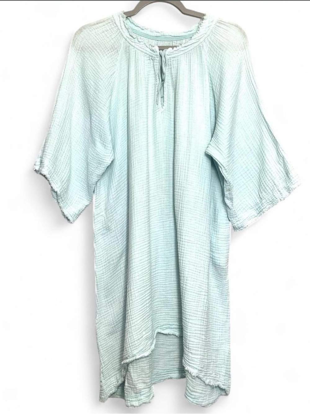 9Seed Blue Cotton Gauze Relaxed Caftan Dress Small Coastal Resort Beach Cover Up